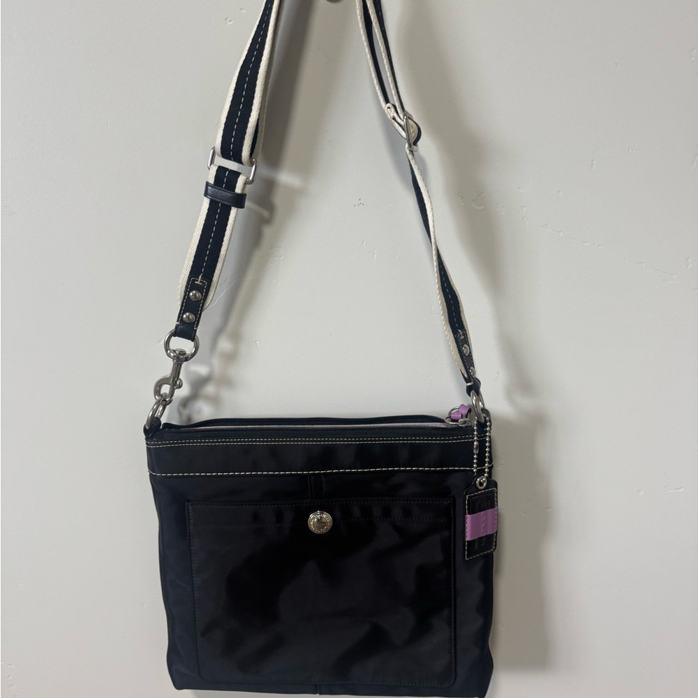 Coach Black and Purple Crossbody Bag! Very gently used and adorable🐮